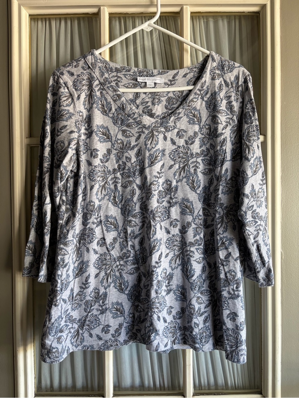 J. Jill Gray Floral Cotton V-Neck Top